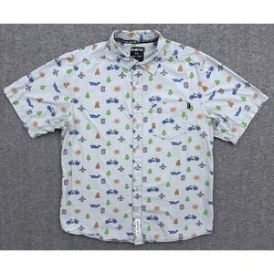 KAVU Shirt Mens Large Gray Bike Air Plane Outdoor Beer‎ Travel Short Sleeve Camp
